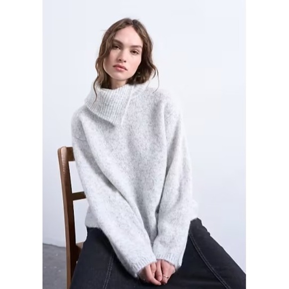 Topshop Sweaters - Topshop Womens M Gray Knit Split Funnel Neck Sweater Oversized Boxy NWT